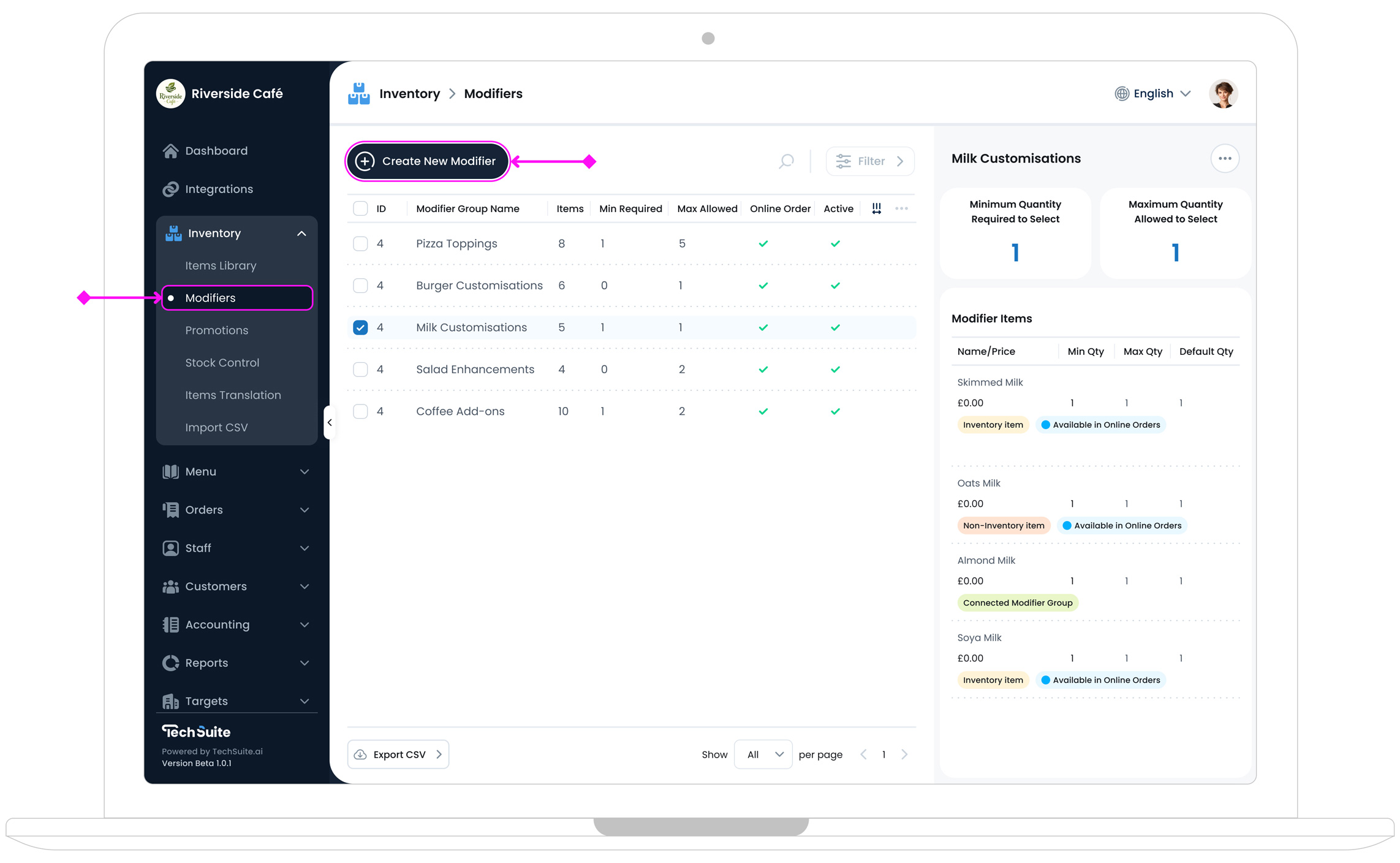 Access New Modifier Page