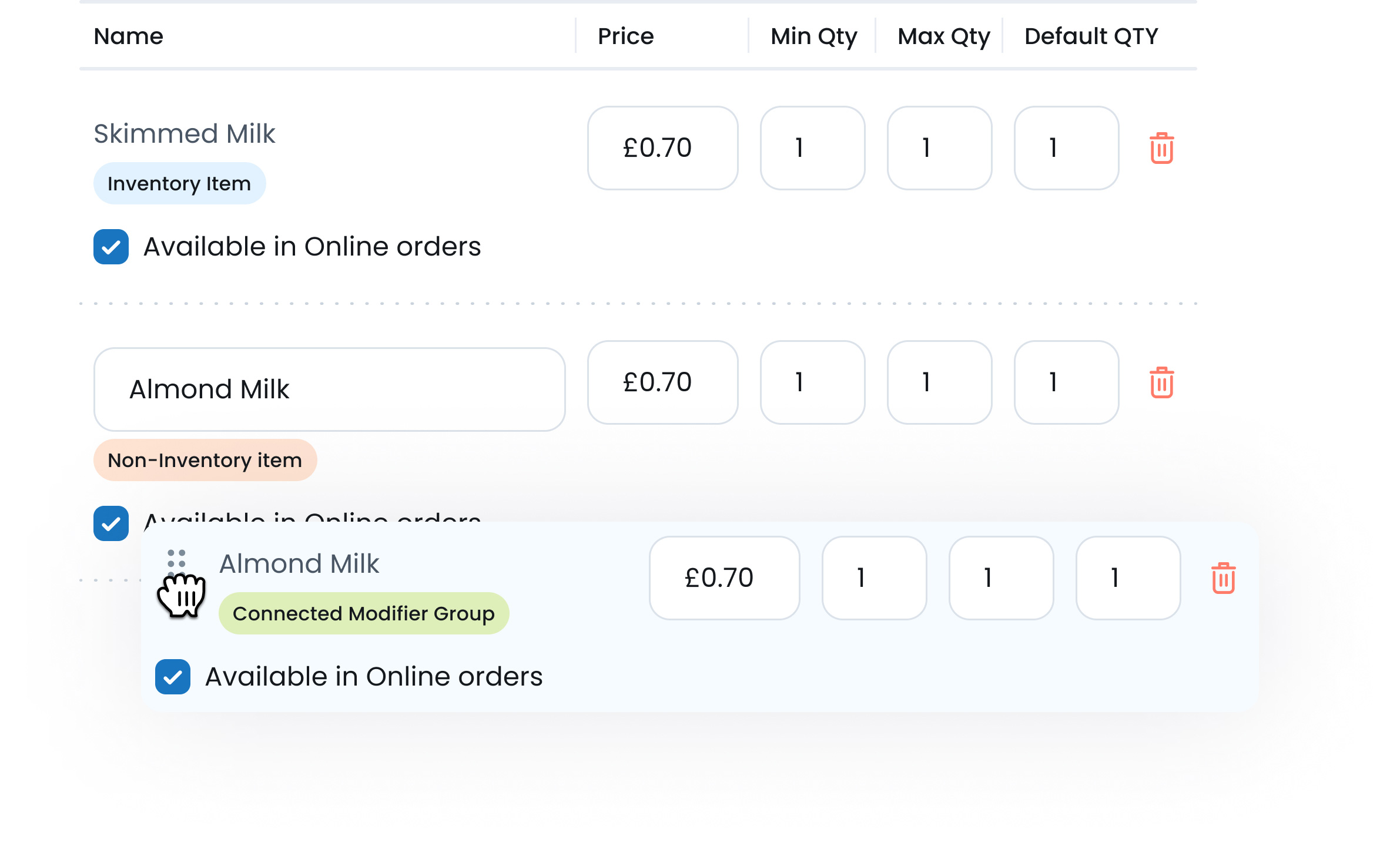 Drag handle icon (six dots) 