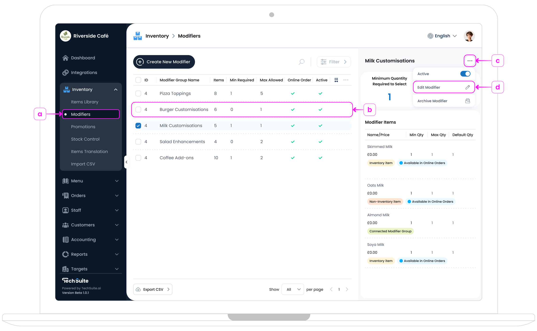Modifiers list – open Edit from row options