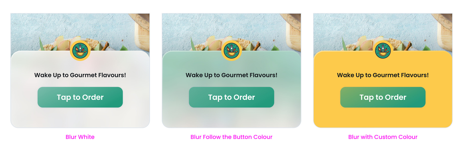 Coloured background preview for Tap to Order button