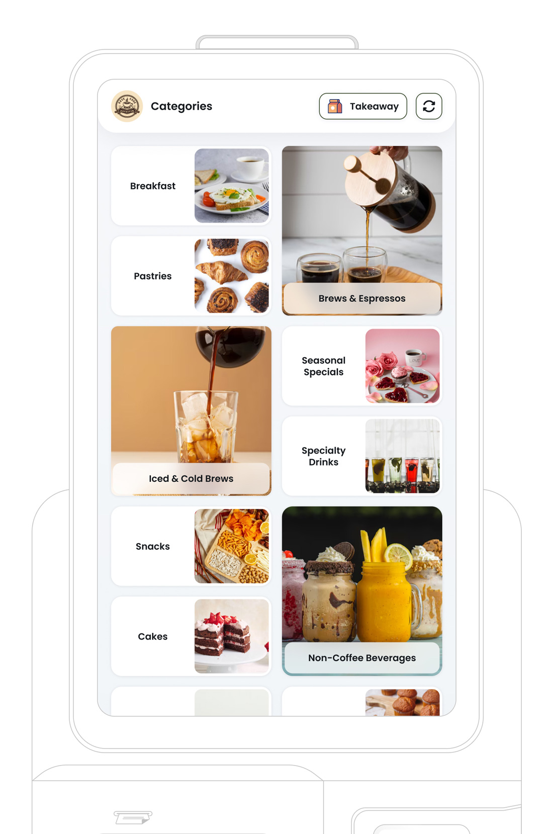 Kiosk displaying category images for menu navigation