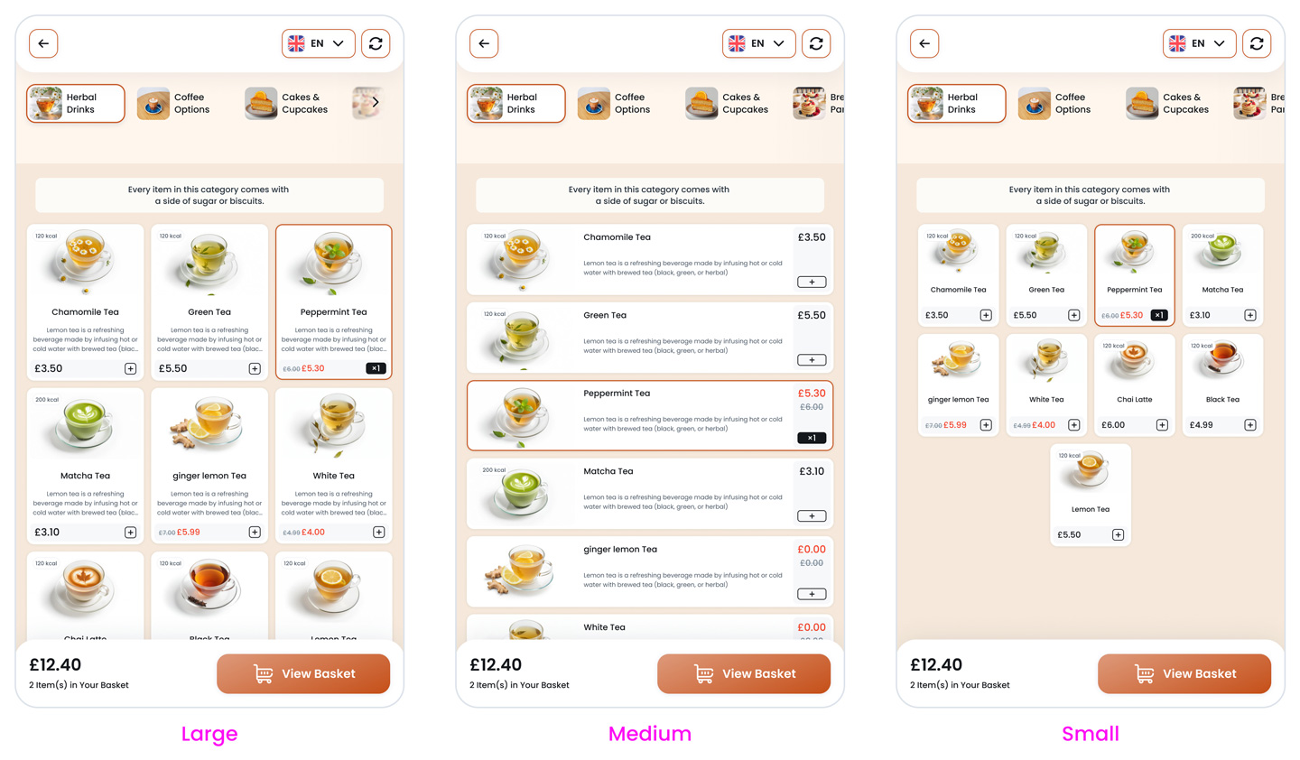 Kiosk Item Card Sizes