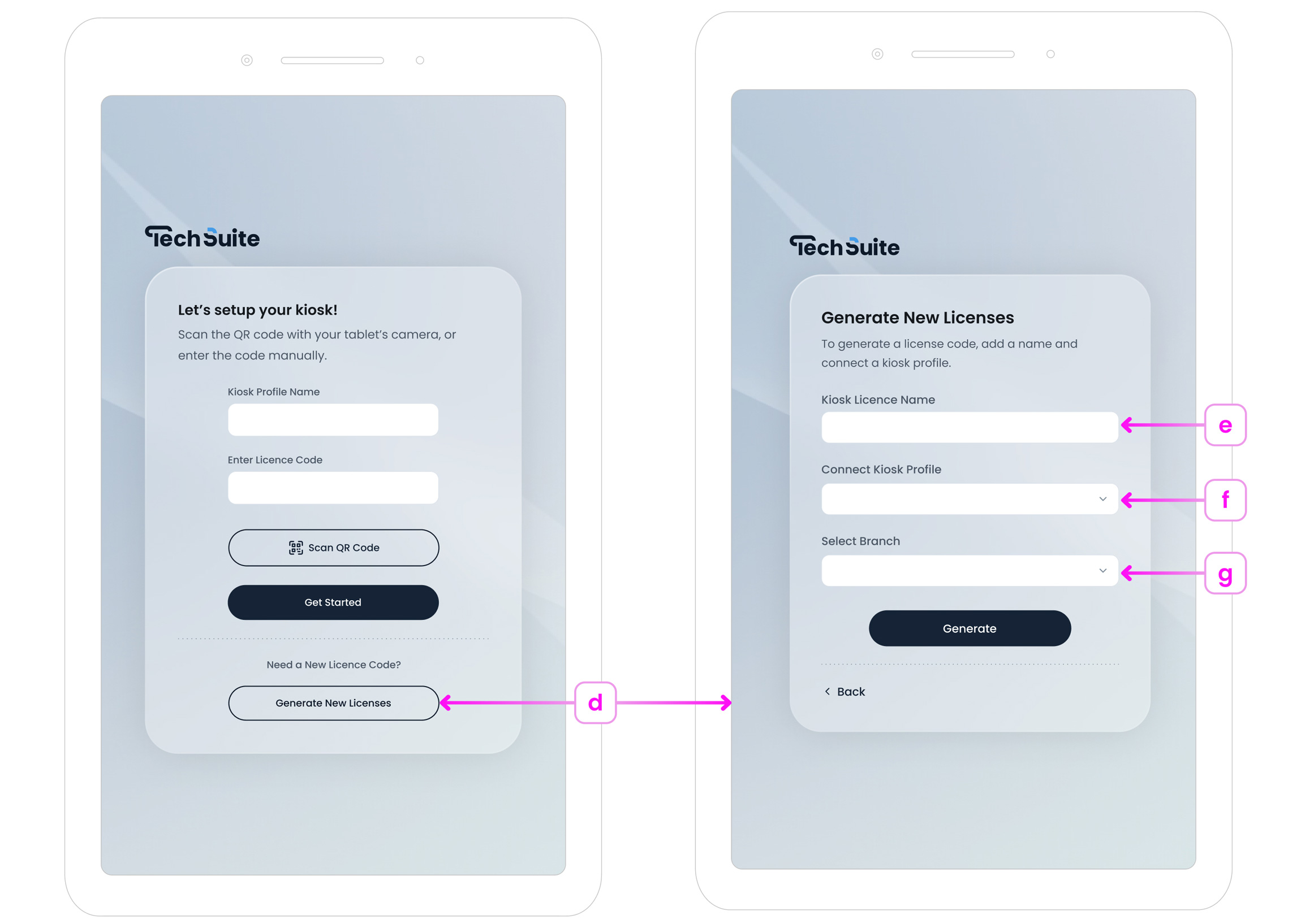Tablet Setup Screen Showing Option to Generate New Licence