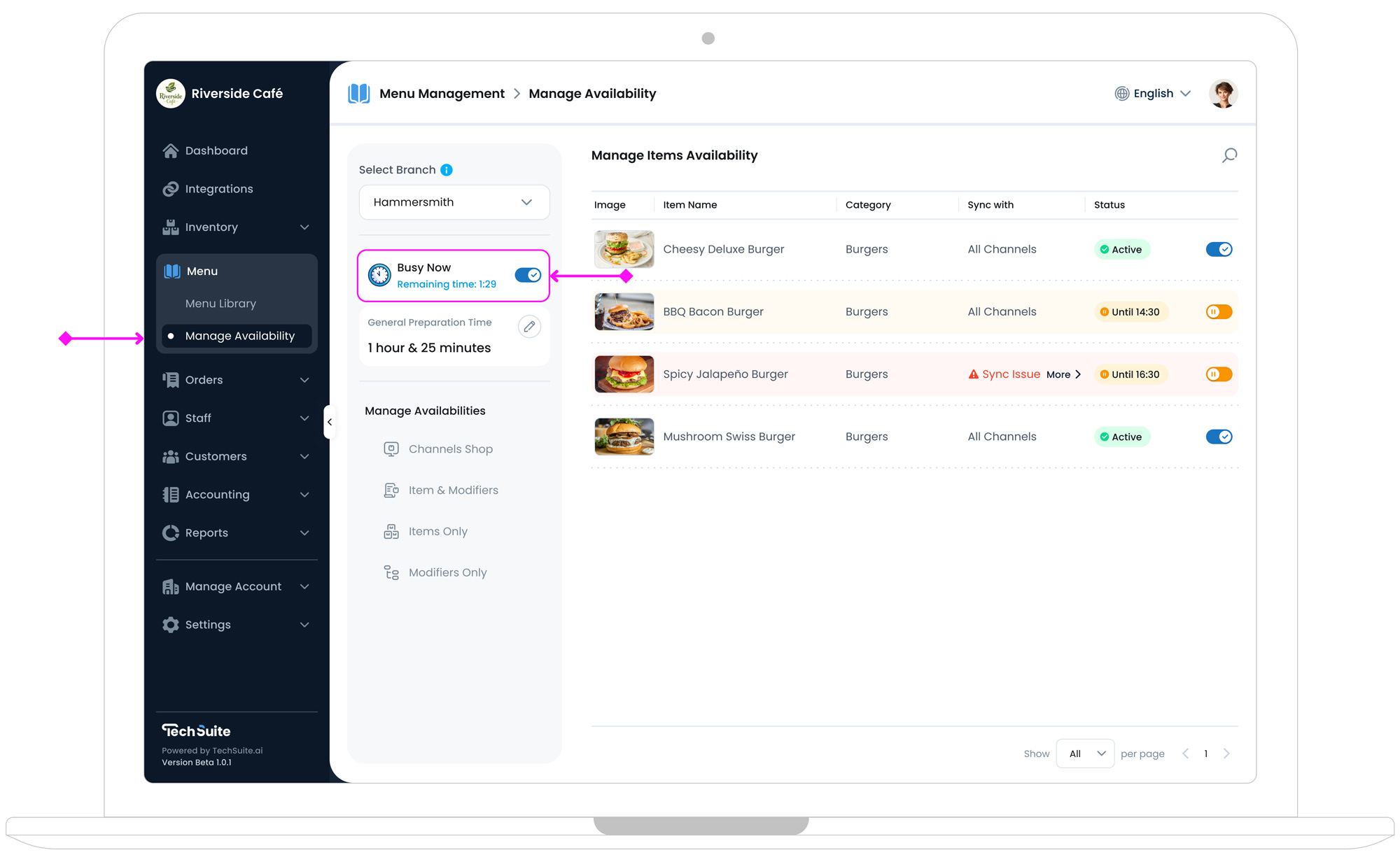 Busy Mode setup page