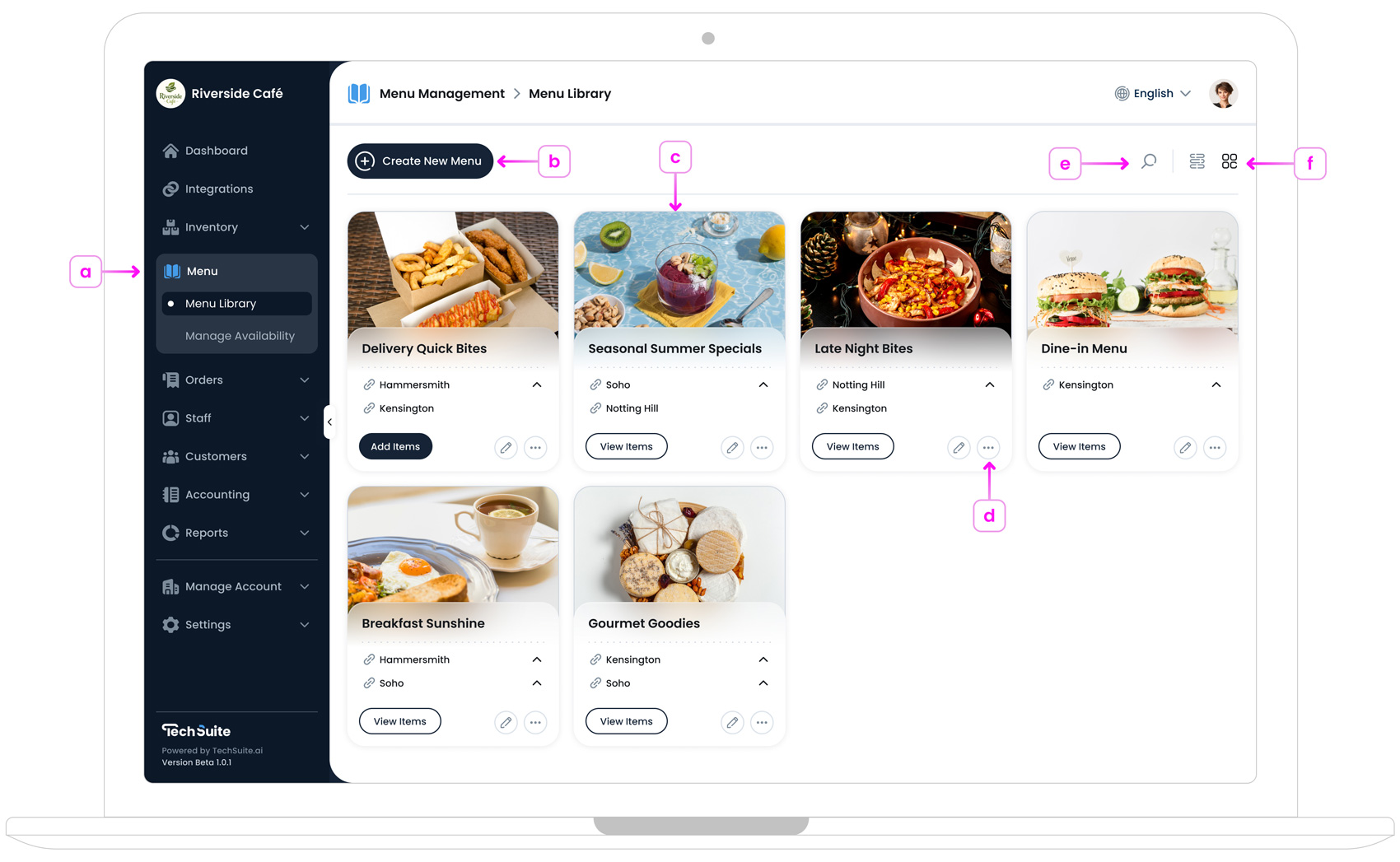Menu Library Page Overview