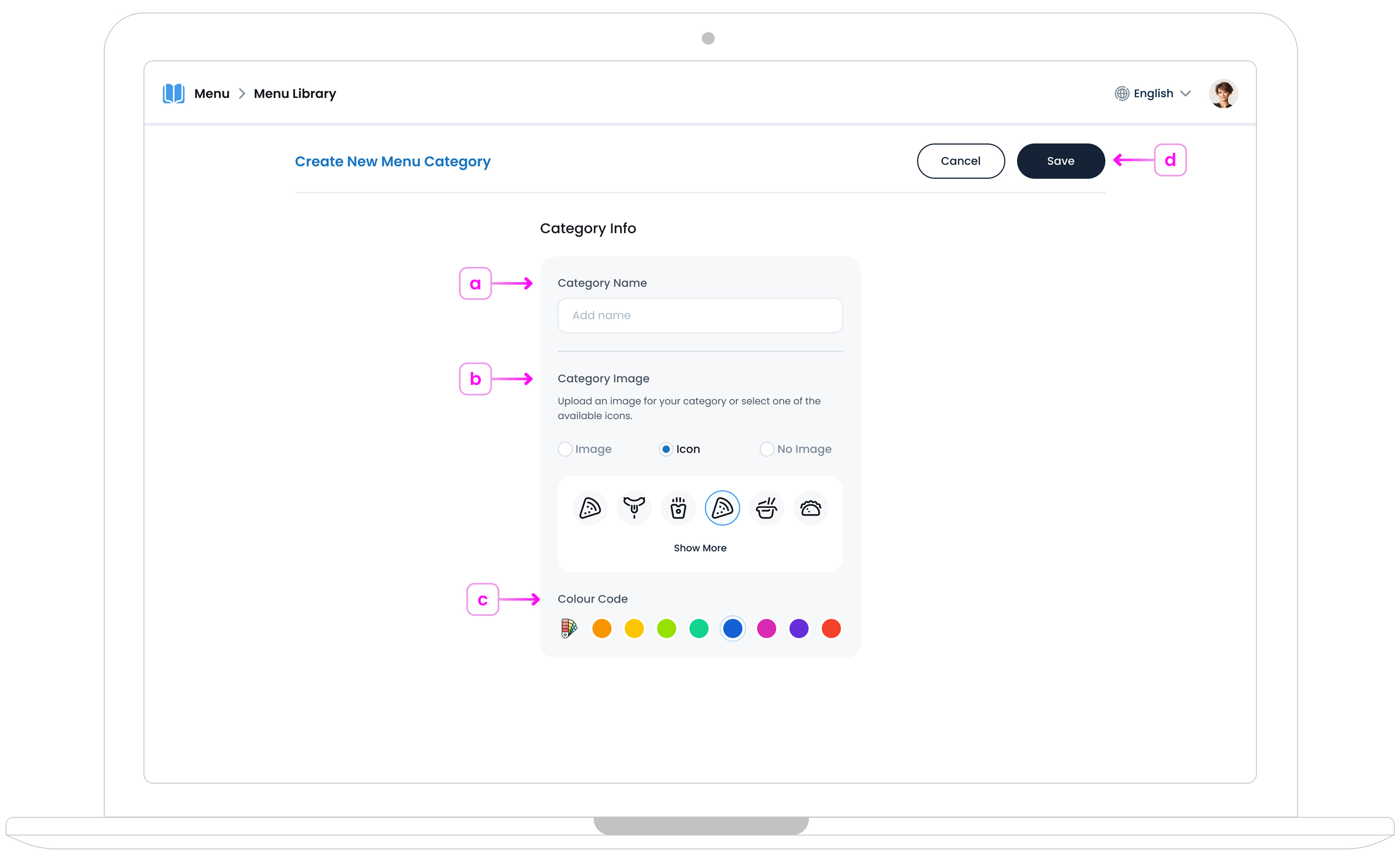 Example of a menu category filled with inventory items