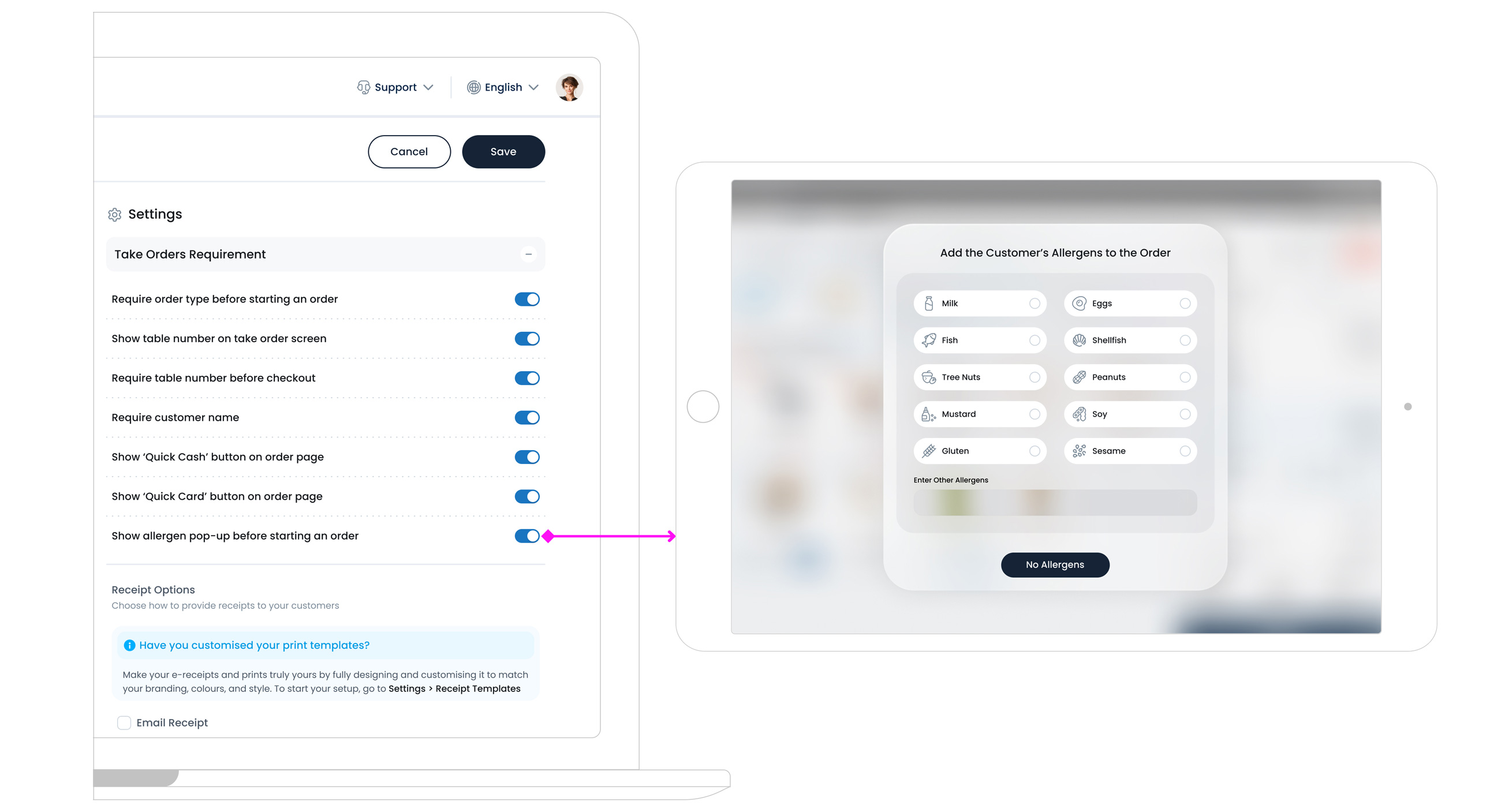Show allergen pop-up before starting an order