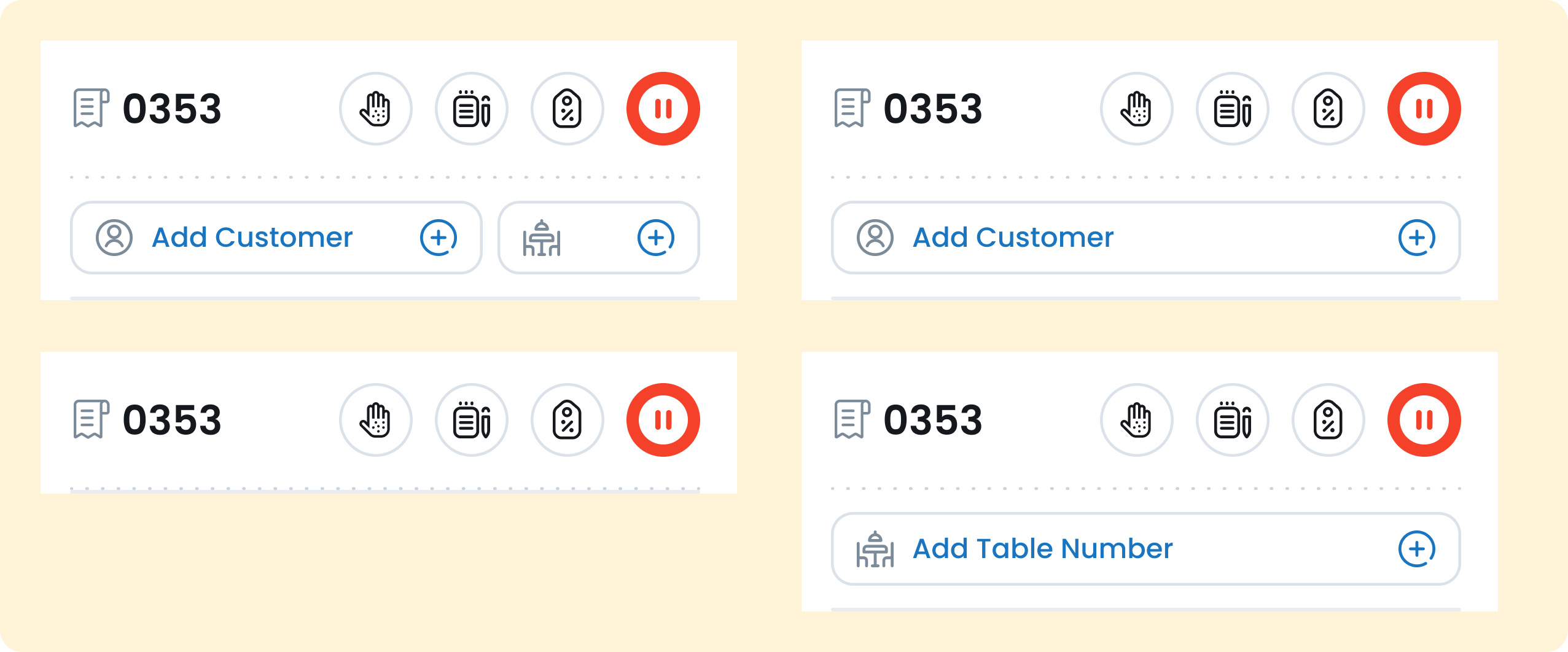 Customer and Table Controls Visibility Examples