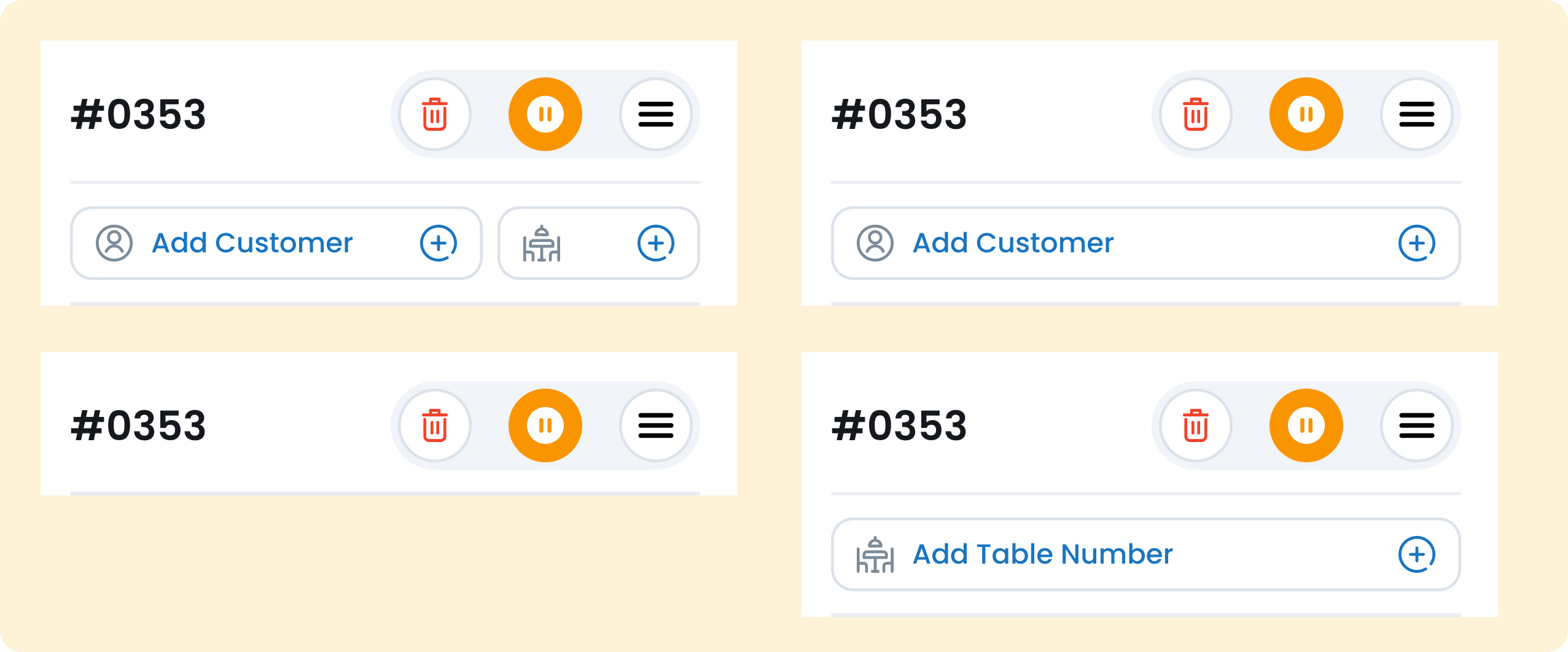Customer and Table Controls Visibility Examples