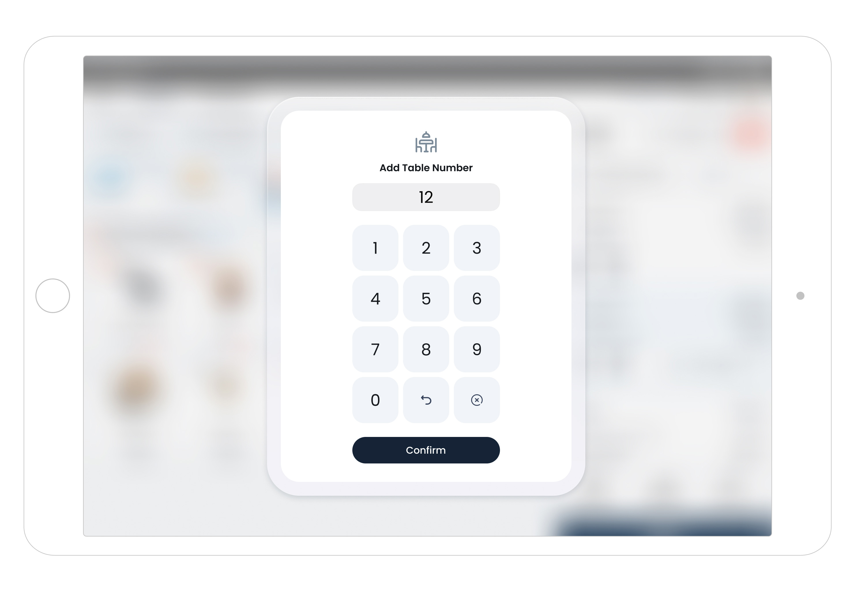 Add Table Number Popup