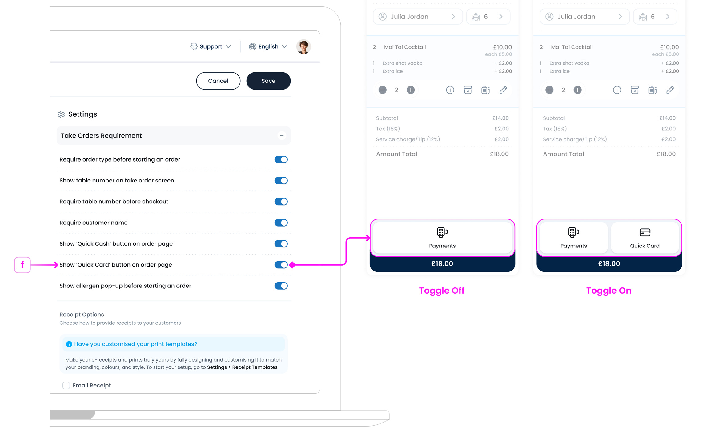 Quick Card on order page
