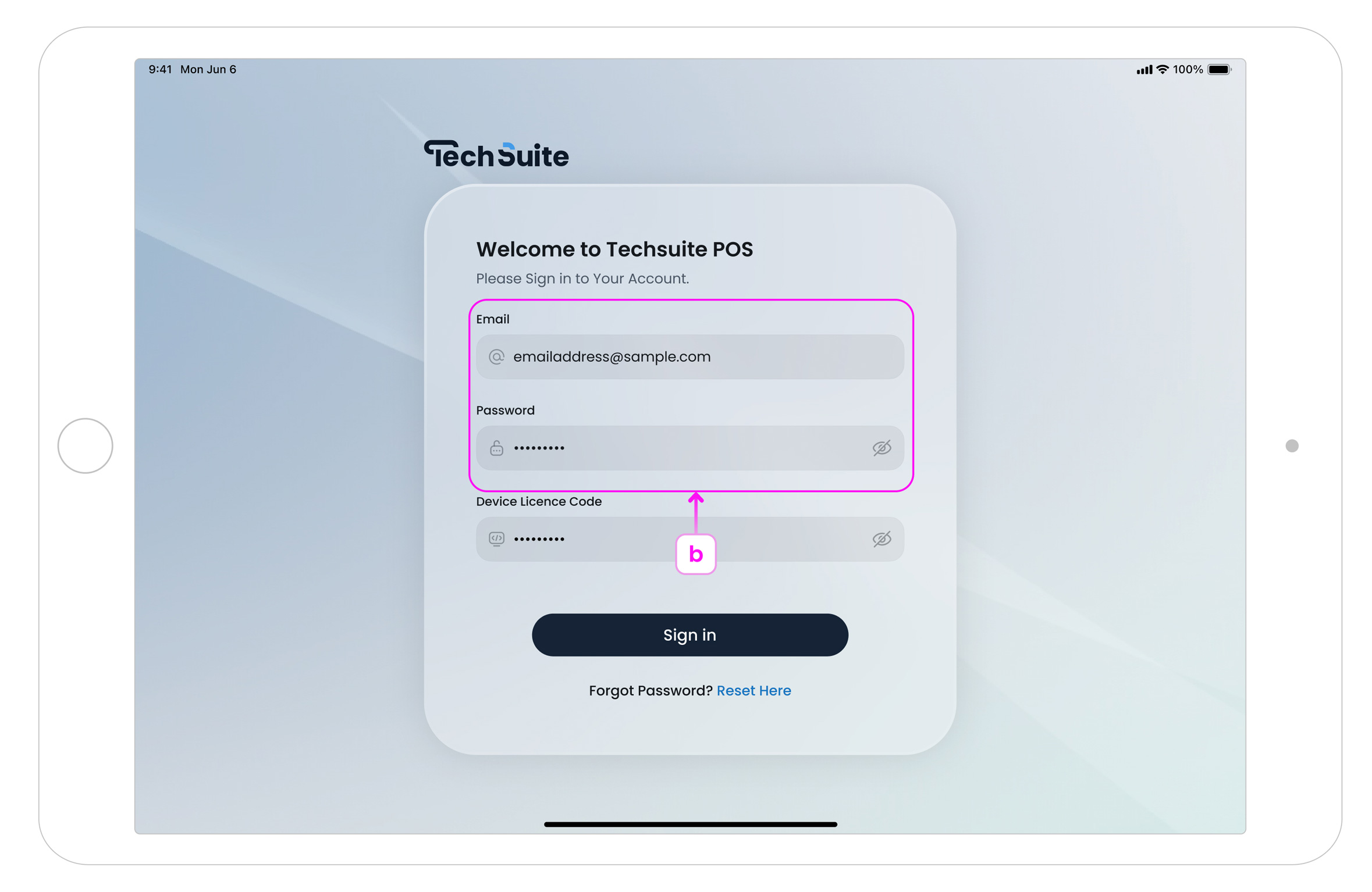 TechSuite POS App Sign-In Screen