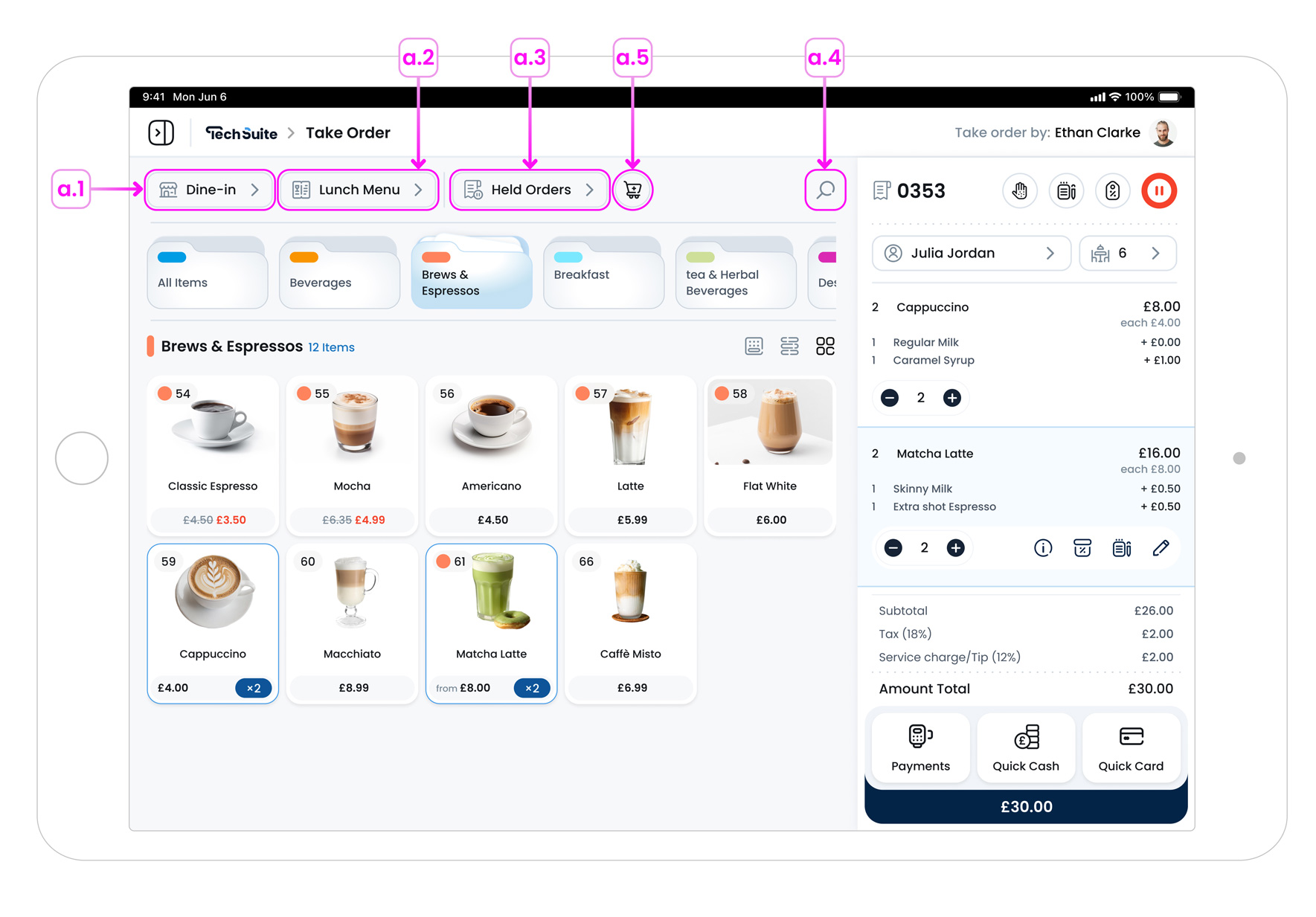 Header Bar and Menu Options