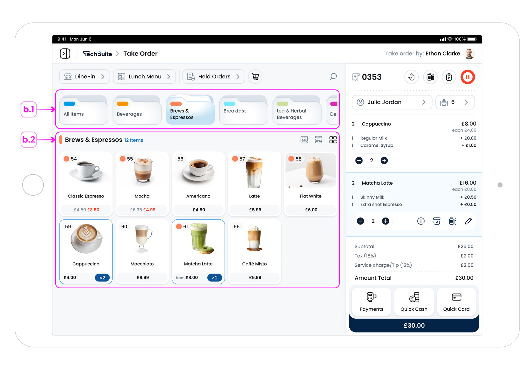 Categories and Items Area