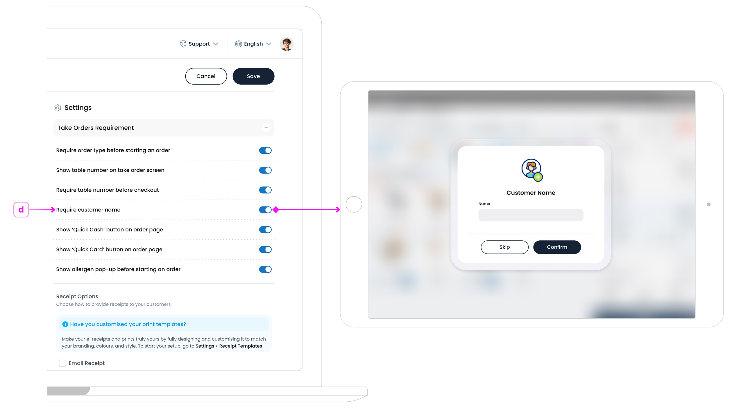 Customer name is required Toggle On