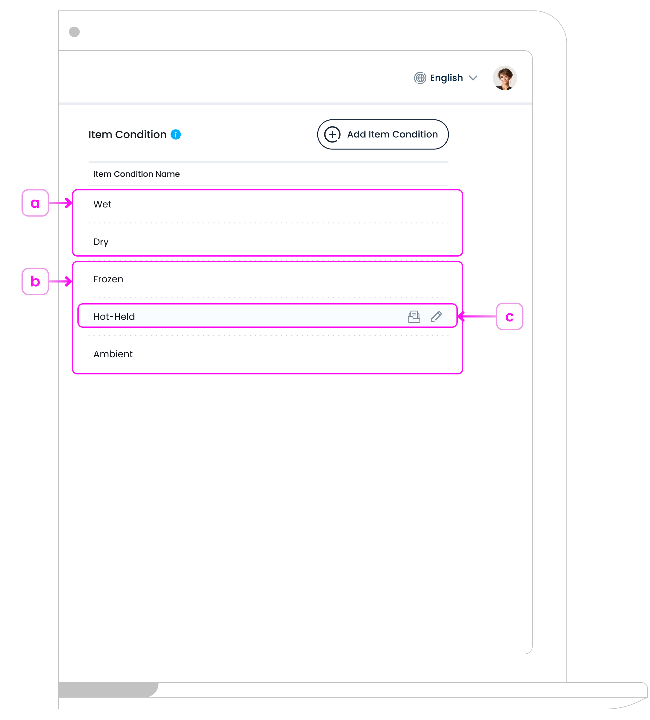 Item Conditions Page Overview
