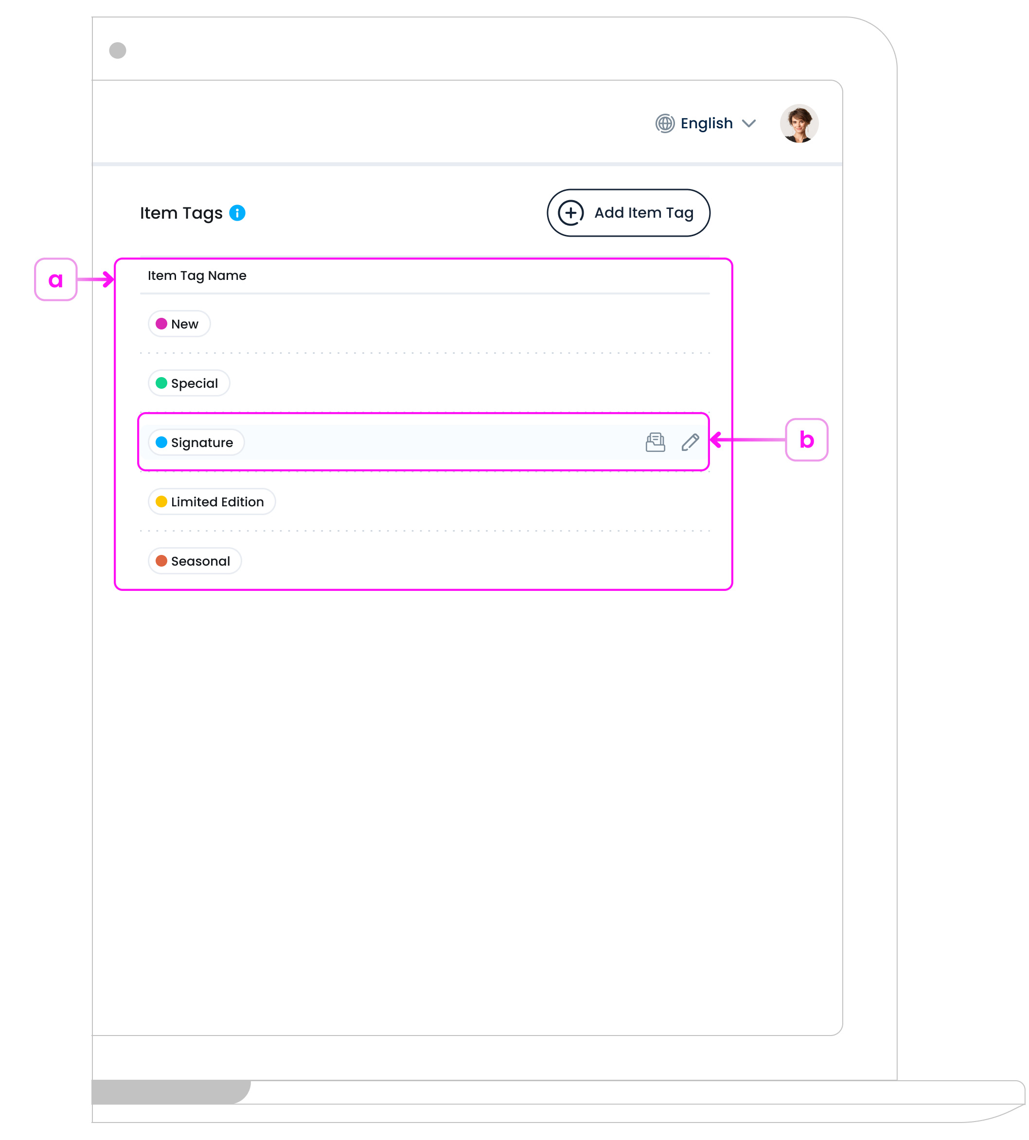 Item Tag Page Overview