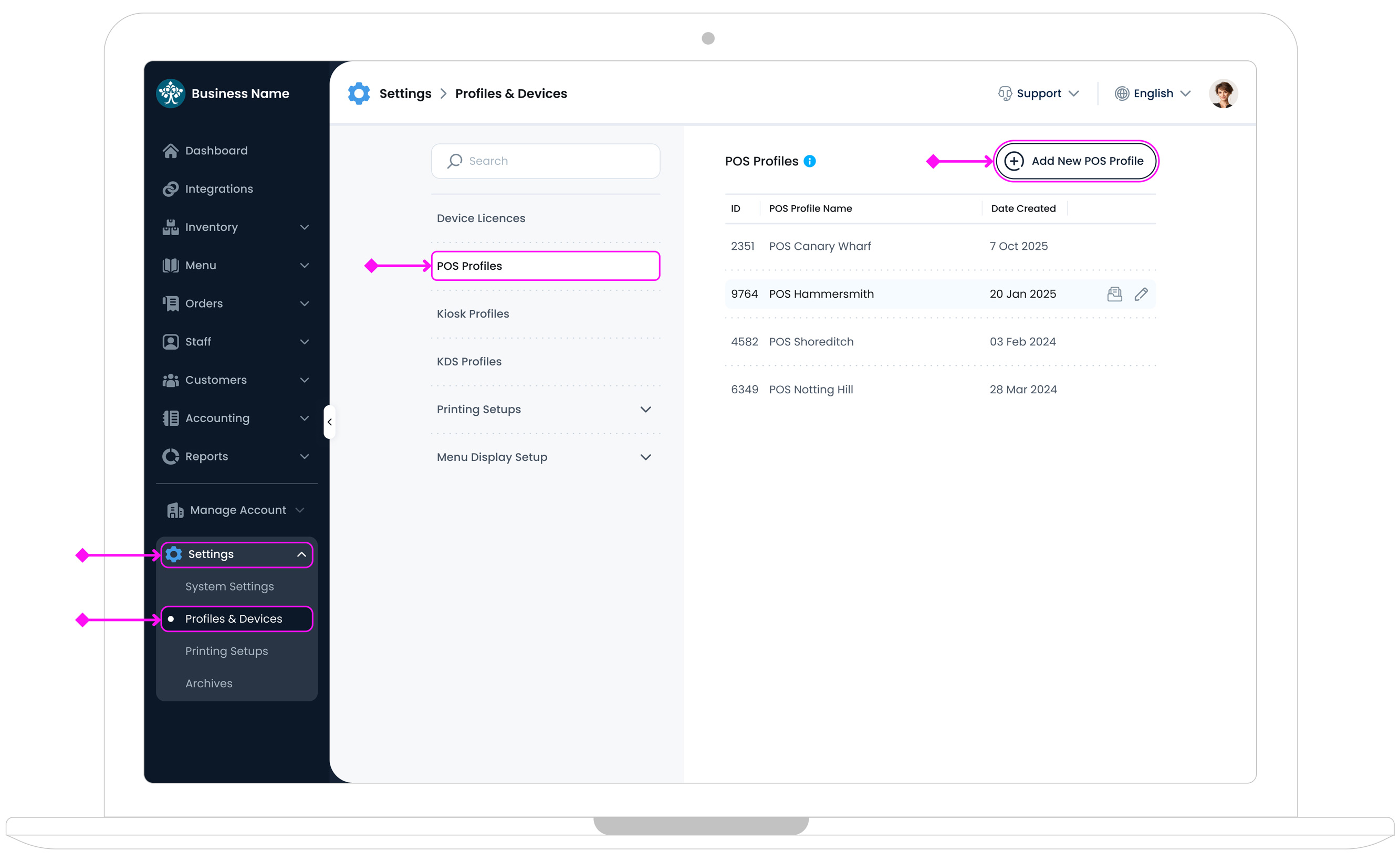 Access New POS Profile Page
