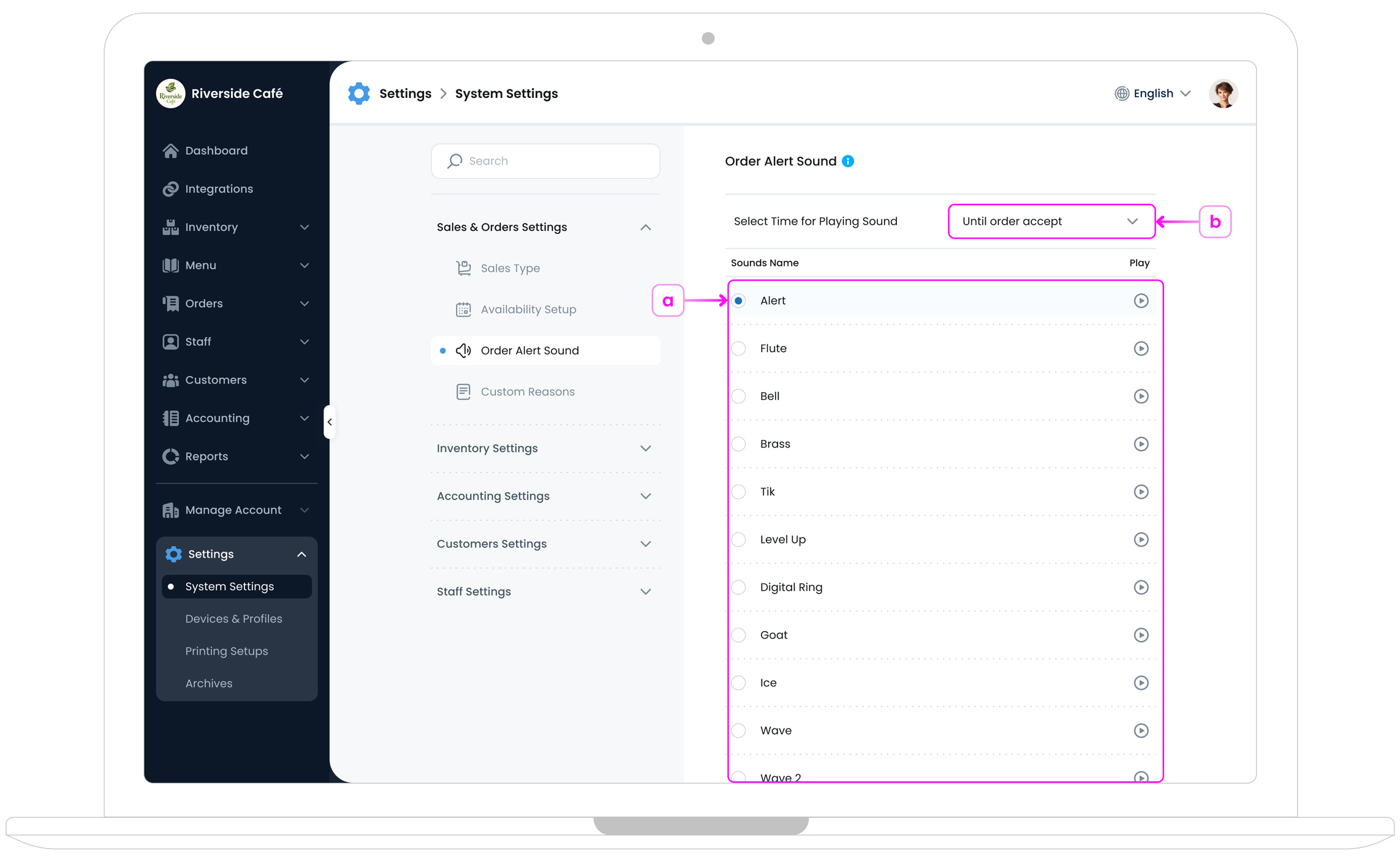 Configuring Order Alert Sound