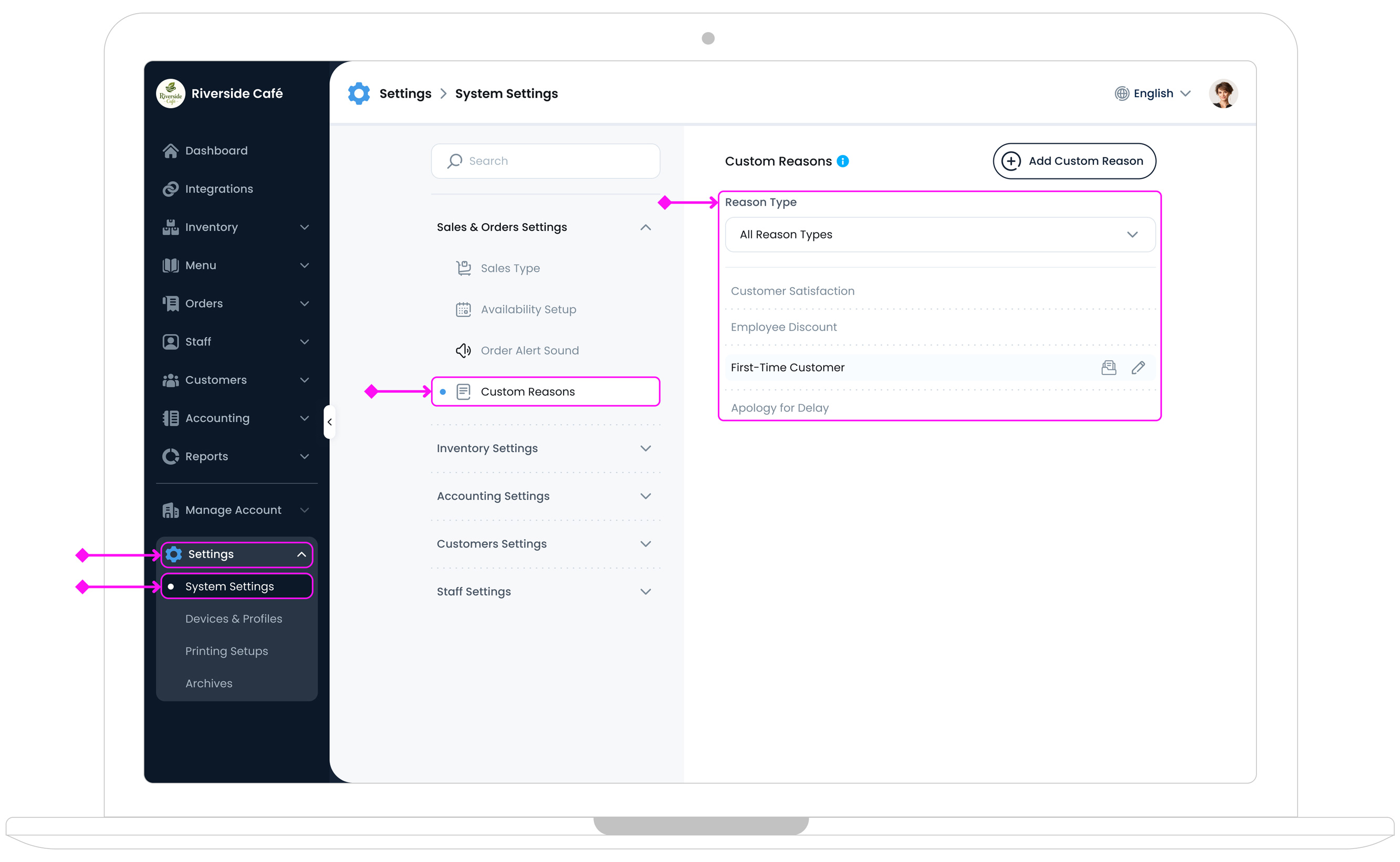 Custom Reasons Access