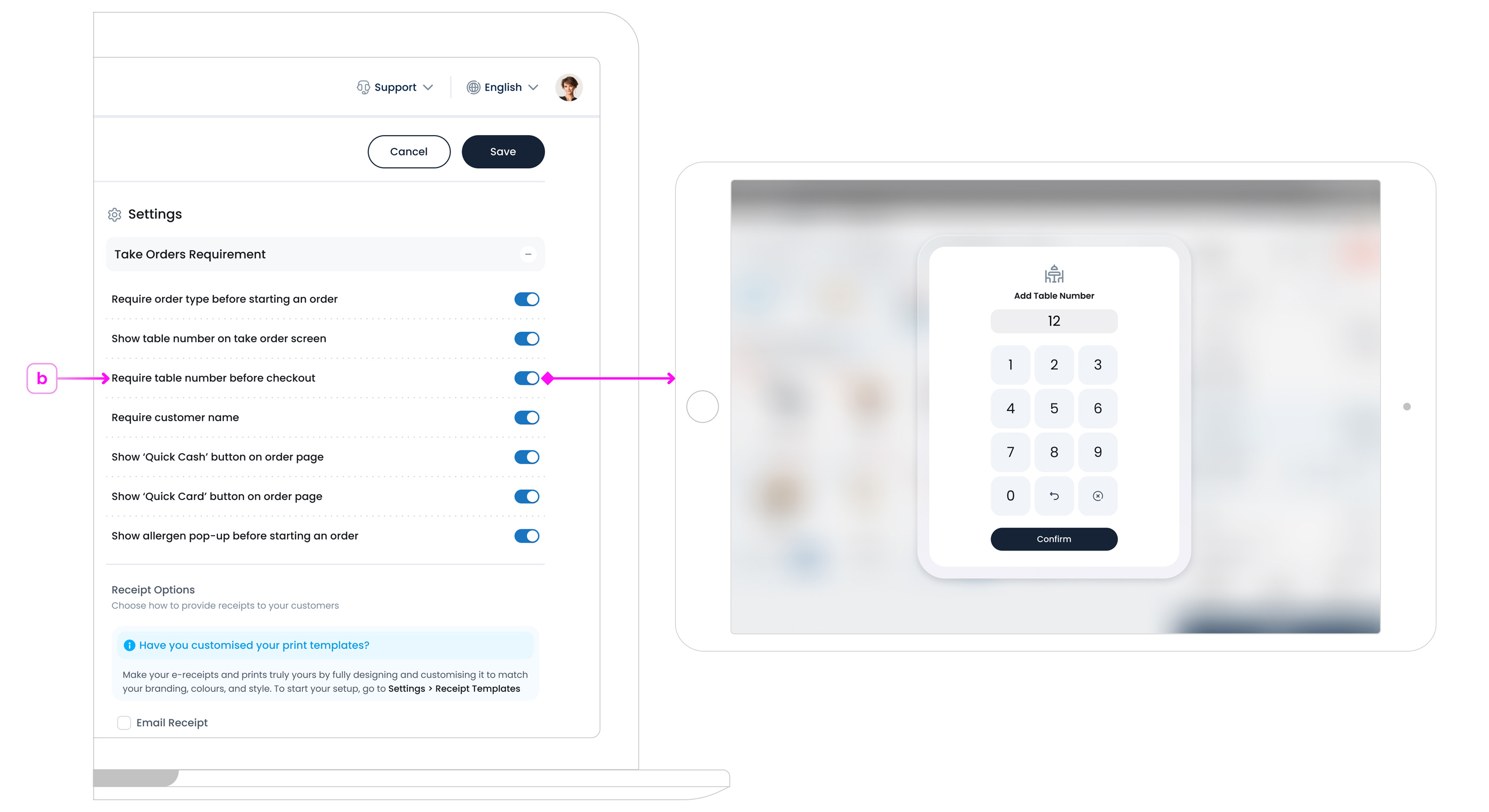 Require table number before checkout&ampampampampampnbspToggle On