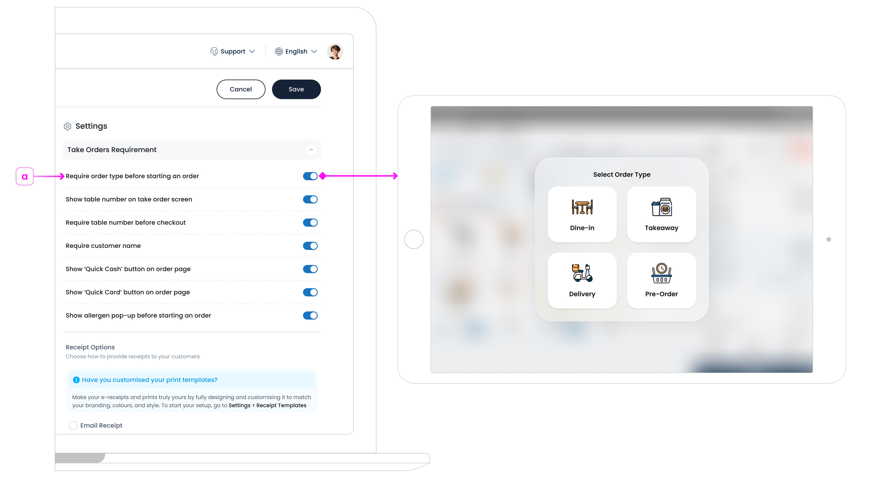 Require order type before starting an order&ampampampampampnbspToggle on