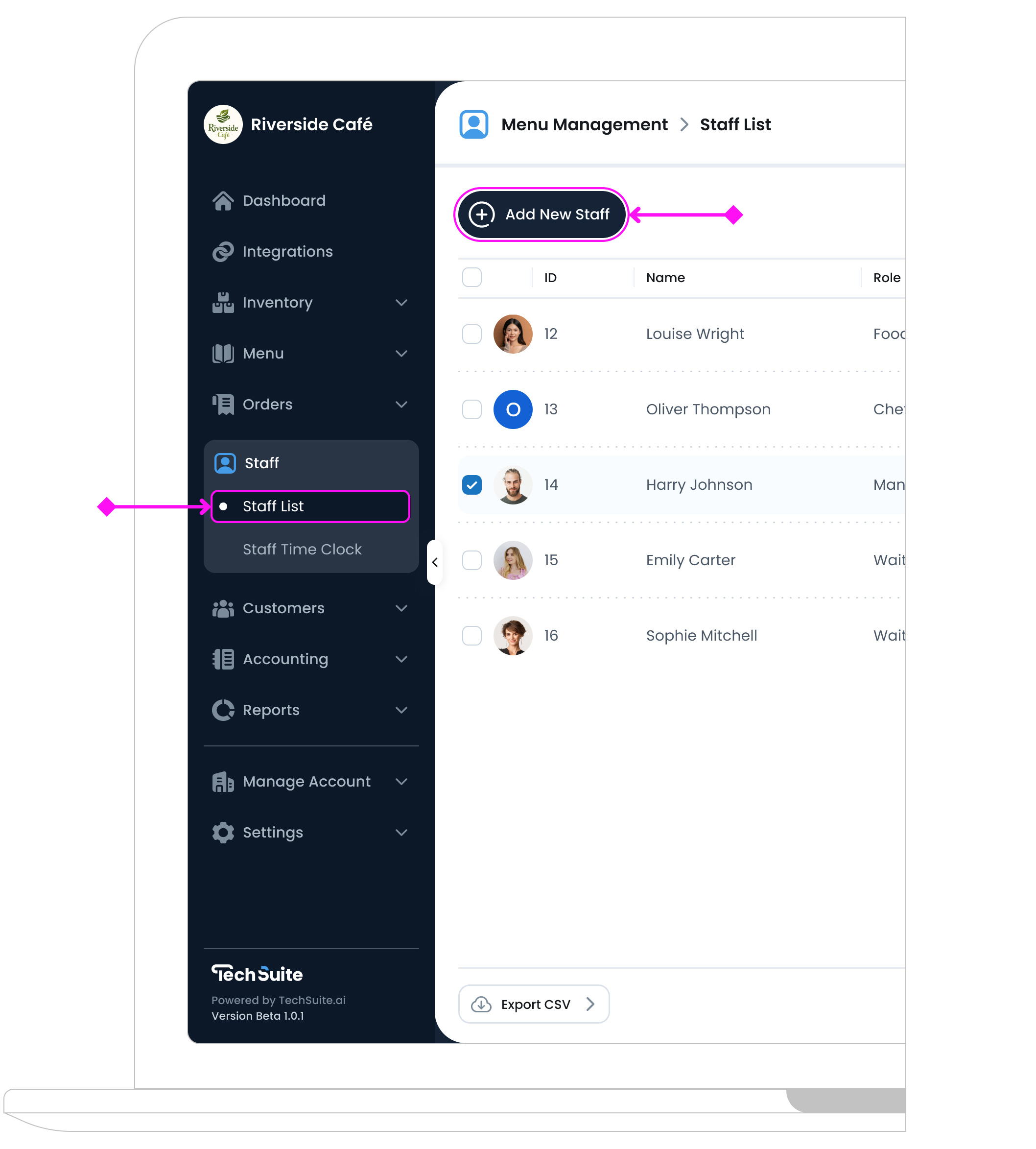 Access Add New Staff Page